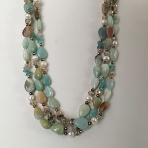 Semi precious hand wrapped 3 strand necklace